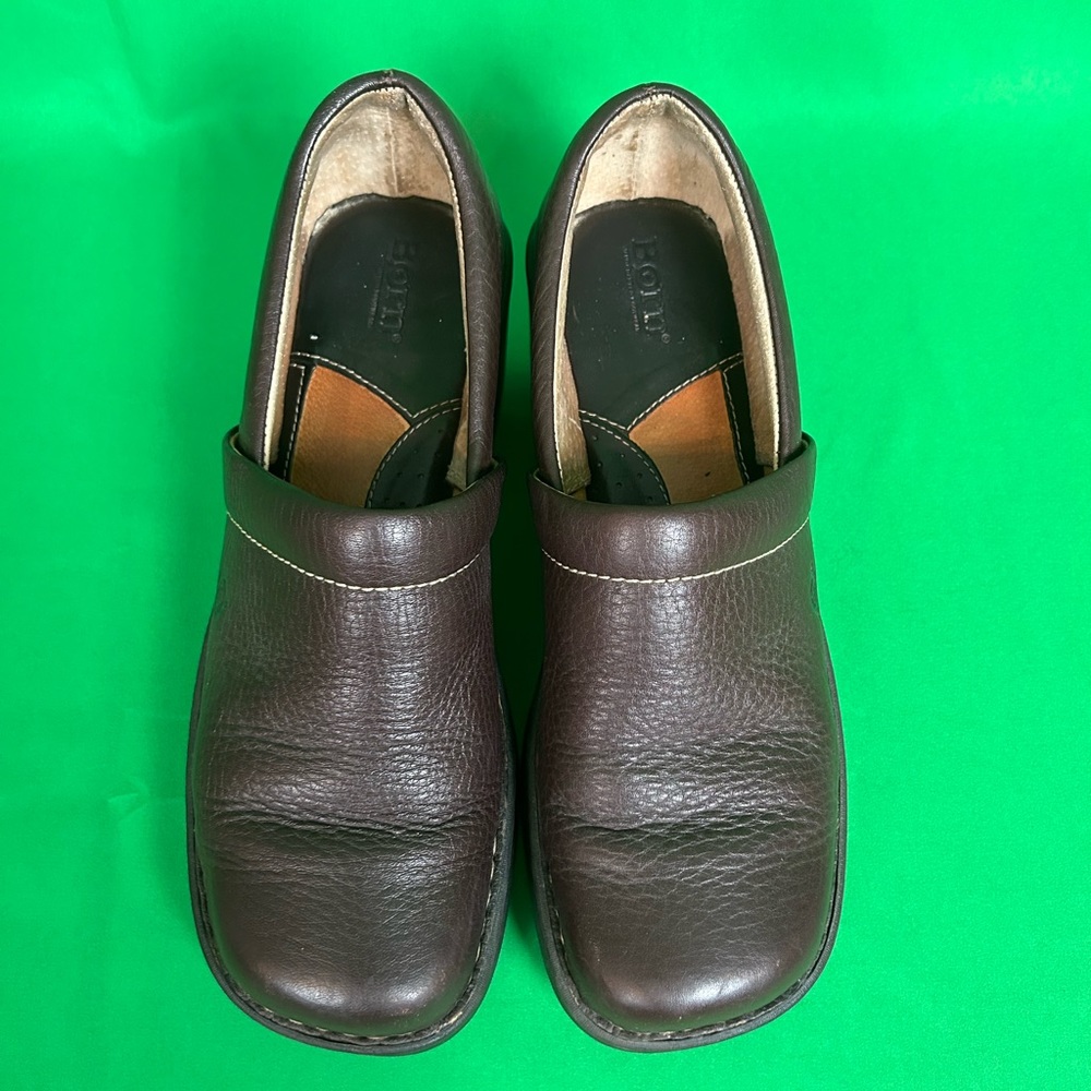 Pre-owned Women’s Born Toby Duo Brown Full Grain Leather Clogs - Picture 2 of 10